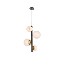 Wells 18 Inch Pendant In Black And Brass With White Shade