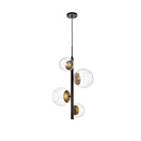 Wells 18 Inch Pendant In Black And Brass With Clear Shade