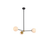 Briggs 32 Inch Pendant In Black And Brass With White Shade