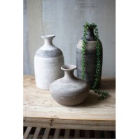 Set Of Three Black Grey And White Clay Vessels