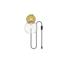 Wesson 1 Light Brass And Clear Plug In Wall Sconce