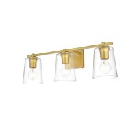 Kacey 3 Light Brass And Clear Bath Sconce