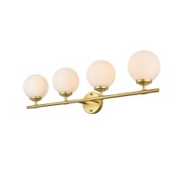 Ansley 4 Light Brass And Frosted White Bath Sconce