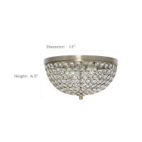 Elegant Designs Elipse Crystal 13 Inch Modern Metal 2 Light Bowl Shaped Ceiling Flush Mount Fixture 2 Pack For Bedroom, Living Room, Entryway, Hallway, Foyer, Dining Room, Antique Brass