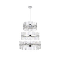 Serephina 36 Inch 3 Tiers Crystal Round Chandelier Light In Chrome