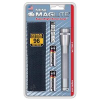 Maglite Mini Incandescent 2-Cell Aa Flashlight With Holster, Silver