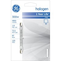 Ge Halogen Light Bulb, T2.5 Tube Light, R7 Base, 300 Watt, For Work, Security And Landscape Lights (1 Pack)