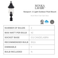 Minka Lavery Outdoor Post Lights 8909-94, Newport Cast Aluminum Exterior Lighting Fixture, 120 Watts, Heritage