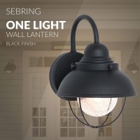 Sea Gull Lighting 8870-12 Sebring One-Light Outdoor Wall Lantern With Clear Seeded Glass Diffuser, Black Finish, 11.25'' Height