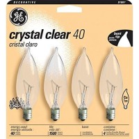 Ge 16047 40-Watt Bent Tip Candelabra Base Light Bulb, Crystal Clear, 4-Pack