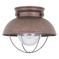 Sea Gull Lighting 8869-44 Sebring One-Light Outdoor Flush Mount Ceiling Light With Clear Seeded Glass Diffuser, Weathered Copper Finish