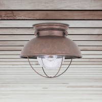 Sea Gull Lighting 8869-44 Sebring One-Light Outdoor Flush Mount Ceiling Light With Clear Seeded Glass Diffuser, Weathered Copper Finish