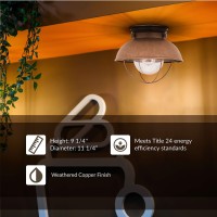 Sea Gull Lighting 8869-44 Sebring One-Light Outdoor Flush Mount Ceiling Light With Clear Seeded Glass Diffuser, Weathered Copper Finish