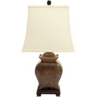 Oriental Furniture 19 Black & Brown Medallions Porcelain Lamp