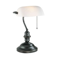 Lite Source Ls-224D/Brz Banker'S Lamp, Dark Bronze With Frost Glass Shade