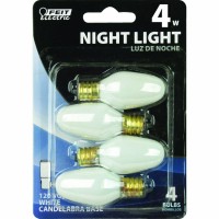 Feit Electric Bp4C7/W/4 4-Watt C7 Night Light Bulb With Candelabra Base, White, 4 Pack