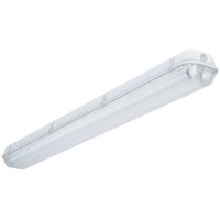 The Outdoor Industrial Fluorescent Fixture is designed for low to medium mounting heights and is ideal for use in areas of dirt dust humidity and moisture The fixture features a UVstabilized impactresistant clear prismatic polycarbonate lens in a fully ga