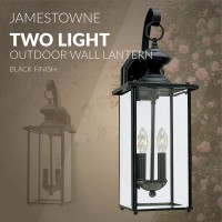 The Generation Lighting Jamestowne two light outdoor wall fixture in black enhances the beauty of your property makes your home safer and more secure and increases the number of pleasurable hours you spend outdoors The Jamestowne outdoor lighting collecti