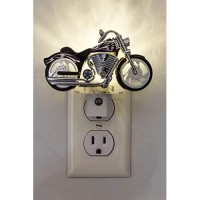 Ge Led Motorcycle Night Light, Plug-In, Dusk-To-Dawn Sensor, Auto On/Off, Energy-Efficient, Soft White, Flames & Chrome Design, Ideal For Bedroom, Playroom, Bathroom, & More, Black/Silver, 10904