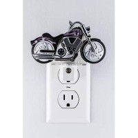 Ge Led Motorcycle Night Light, Plug-In, Dusk-To-Dawn Sensor, Auto On/Off, Energy-Efficient, Soft White, Flames & Chrome Design, Ideal For Bedroom, Playroom, Bathroom, & More, Black/Silver, 10904