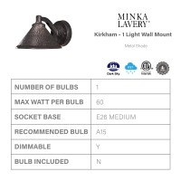 Minka Lavery Outdoor Wall Light 8101-A138, Kirkham Dark Sky Dark Sky Exterior Wall Lantern, 60 Watts, Bronze