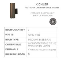 Kichler Cylinders 12 2Light Outdoor Cylinder Wall Sconce In Architectural Bronze 12 H X 475 W 9244Az