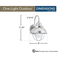 Sea Gull Lighting 8870-98 Sebring One-Light Outdoor Wall Lantern With Clear Seeded Glass Diffuser, Brushed Stainless Finish