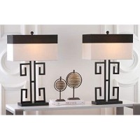 Safavieh Lighting Collection Greek Key Modern Black 28-Inch Bedroom Living Room Home Office Desk Nightstand Table Lamp Set Of 2 (Led Bulbs Included)