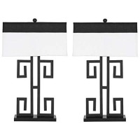 Safavieh Lighting Collection Greek Key Modern Black 28-Inch Bedroom Living Room Home Office Desk Nightstand Table Lamp Set Of 2 (Led Bulbs Included)