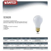 Satco S3928 75 Watt 680 Lumens A19 Incandescent Rough Service Shatterpoof Light Bulb, 2-Pack