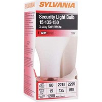 Sylvania 15W 3 Way A21 Incandescent Security Light Bulb, 15/135/150W, 2850K, White Finish, Soft White - 1 Pack (18009)