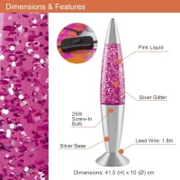 Global Gizmos 48620 Retro Lava Lamp | 16 Inches Tall | Pink Glitter Design | 25W | Aluminium Base | Mains Operated, E14 (Small Edison Screw)