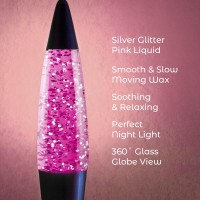 Global Gizmos 48620 Retro Lava Lamp | 16 Inches Tall | Pink Glitter Design | 25W | Aluminium Base | Mains Operated, E14 (Small Edison Screw)