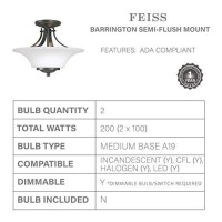 Feiss Sf241Orb Barrington Glass Semi Flush Ceiling Lighting, Bronze, 2-Light (15