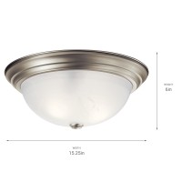 Kichler 1525 Flush Mount Ceiling Light In Brushed Nickel 3Light Fixture With Clear Satin Etched Glass Brushed Nickel 15