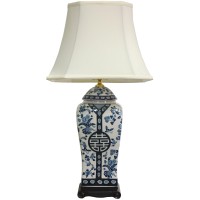 Oriental Furniture 26 Floral Blue & White Vase Lamp