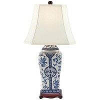 Oriental Furniture 26 Floral Blue & White Vase Lamp