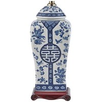 Oriental Furniture 26 Floral Blue & White Vase Lamp