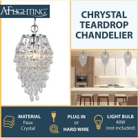 Af Lighting Chrystal Teardrop Pendant Light With Swag Kit, Clear Glass Drop Beads, And Chrome Finish For Plug-In Or Hardwire Installation In Home Or Office