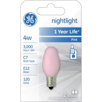 Ge Lighting 26222 4-Watt 14-Lumen C7 Night Light Bulb, Pink, 2-Pack