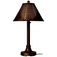 Patio Living Concepts 17217 Tahiti Ii 34 In. Bronze Outdoor Table Walnut Wicker Shade Lamp, Inch