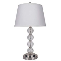 This Satin Nickel Floor Lamp has an antiqueinspired design that features a round base in a satin nickel finish It has beautiful crystallike glass accents and a drumshaped shade made of classic white linen Bulb not includedColor SilversMaterial MetalAssemb