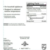 Philips Led 299990 Appliance Light Bulb, 40-Watt, A15 Glass Size, 1750 Hour Life, 1 Light Bulb, Clear, Single