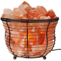 Natural Himalayan Salt Lamp, Tall Round Metal Basket Lamp With Dimmer Switch | 8-10 Lbs