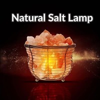 Natural Himalayan Salt Lamp, Tall Round Metal Basket Lamp With Dimmer Switch | 8-10 Lbs