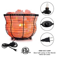 Natural Himalayan Salt Lamp, Tall Round Metal Basket Lamp With Dimmer Switch | 8-10 Lbs