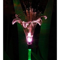 Solar Lily Flower Garden Light With Green-Lit Stem; 1 Stake Light