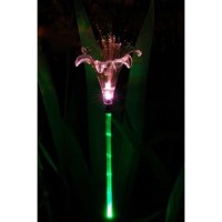 Solar Lily Flower Garden Light With Green-Lit Stem; 1 Stake Light