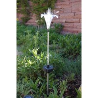 Solar Lily Flower Garden Light With Green-Lit Stem; 1 Stake Light