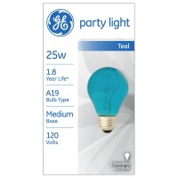 Ge Party Light 22732 25-Watt Teal A19 Light Bulb With Medium Base, 1-Pack